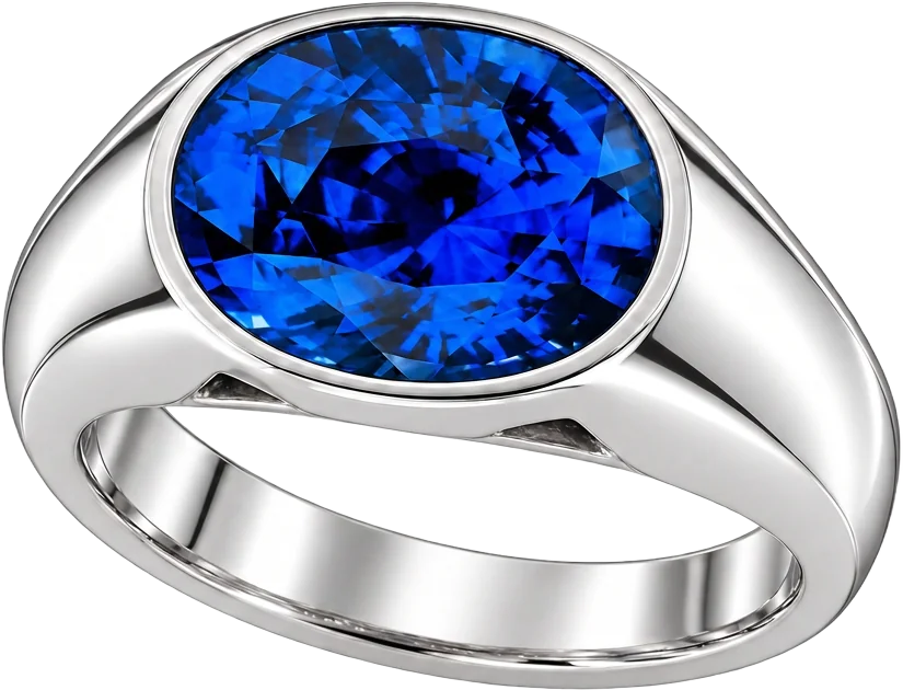 Oval royal blue sapphire signet ring in polished white gold by Studio ALOI Dubai