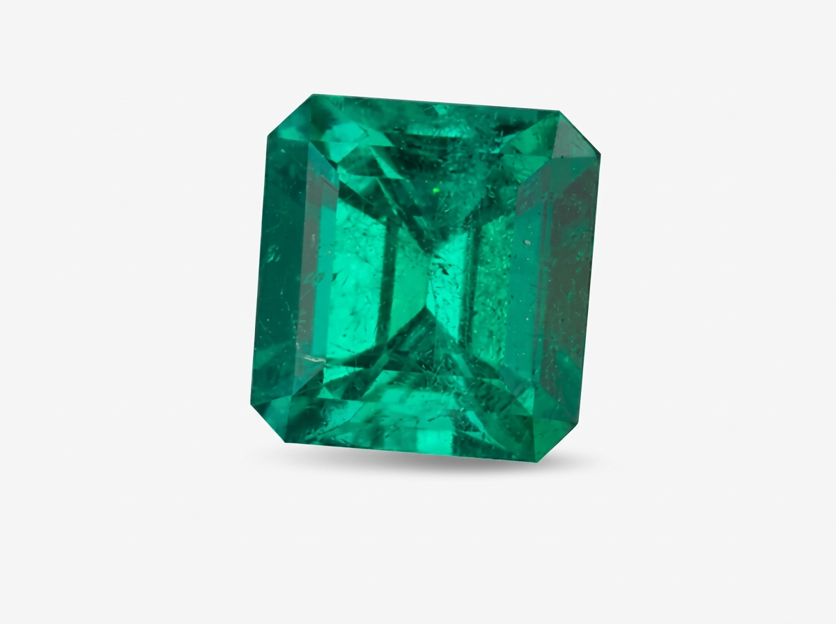 An emerald cut emerald with vivid green color