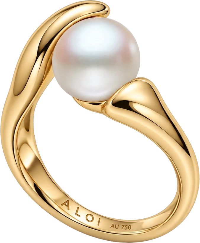 South Sea pearl bypass ring in 18K yellow gold, ALOI AU 750 engraving