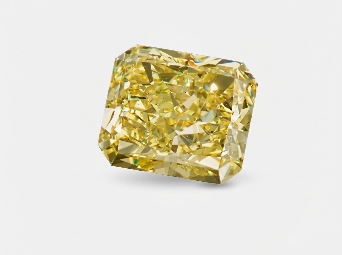 A bright yellow radiant cut fancy color diamond