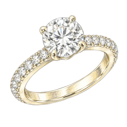 Hand-drawn gouache sketch of a pavé band engagement ring setting