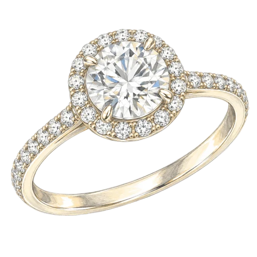 Hand-drawn gouache sketch of a halo engagement ring setting
