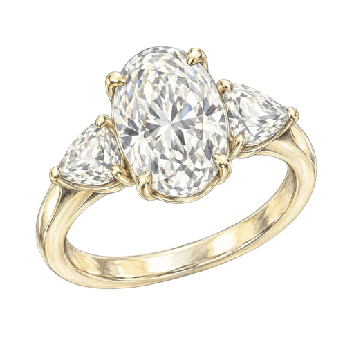 Hand-drawn gouache sketch of a three stone engagement ring setting
