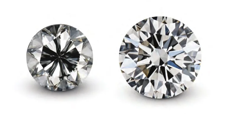 Two round brilliant diamonds shown side by side for comparison